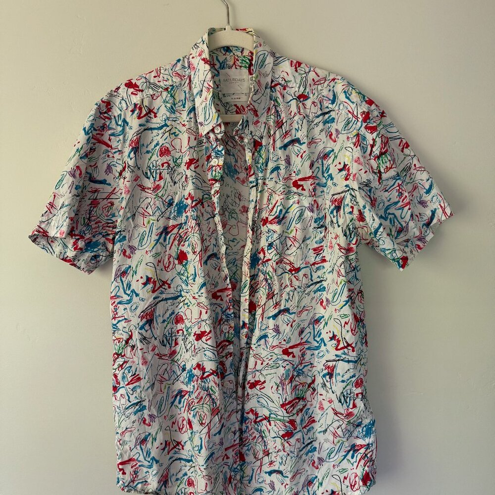 RARE SATURDAYS SURF NYC Shirt Men XL Gordon Harrison Hull Button Up Scribble